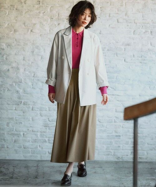 L size ONWARD(大きいサイズ) / エルサイズオンワード その他アウター | スラブツイルストレッチ オーバーサイズ ダブルジャケット | 詳細2