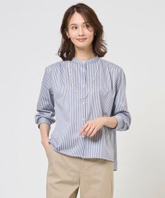 L size ONWARD(大きいサイズ) / エルサイズオンワード カットソー | ストライプジャガード バンドカラー カットソー