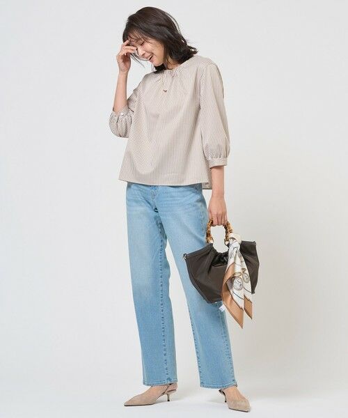 L size ONWARD(大きいサイズ) / エルサイズオンワード カットソー | ストライプジャカード ラウンドネック カットソー | 詳細2