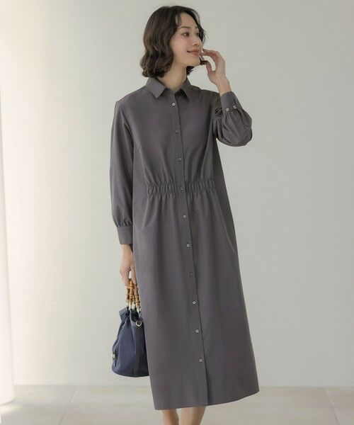 L size ONWARD(大きいサイズ) / エルサイズオンワード ロング・マキシ丈ワンピース | 【WEB限定カラーあり】TC ライトタンブラー シャツワンピース（スレート系）