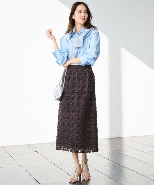 L size ONWARD(大きいサイズ) / エルサイズオンワード ミニ・ひざ丈スカート | 【カタログ掲載】テープエンブロイダリー スカート | 詳細3