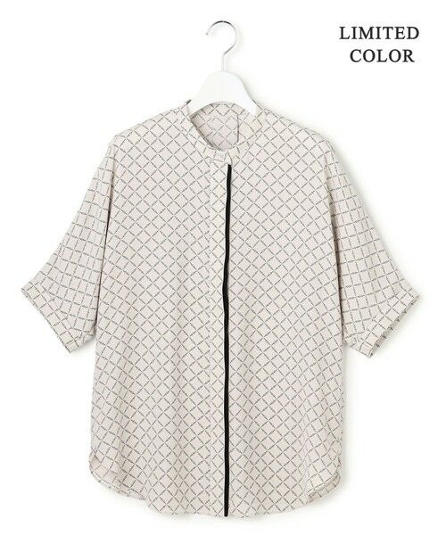 L size ONWARD(大きいサイズ) / エルサイズオンワード シャツ・ブラウス | 【WEB限定カラーあり】BackSatinAmunzen 5分袖バンドカラーブラウス（トープ×スクエアビット柄［WEB限定］）