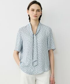 L size ONWARD(大きいサイズ) / エルサイズオンワード シャツ・ブラウス | BackSatinAmunzen 5分袖配色ボウタイブラウス