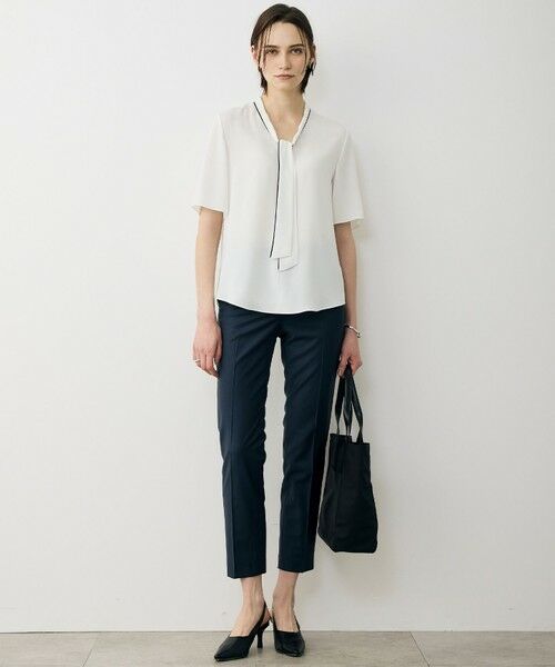 L size ONWARD(大きいサイズ) / エルサイズオンワード シャツ・ブラウス | BackSatinAmunzen 5分袖配色ボウタイブラウス | 詳細1