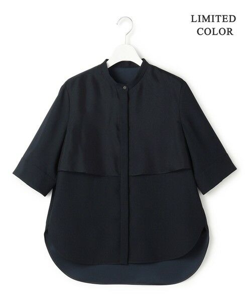 L size ONWARD(大きいサイズ) / エルサイズオンワード シャツ・ブラウス | 【WEB限定カラーあり】 FluidBackSatin バンドカラーシャツ（ネイビー［WEB限定］）