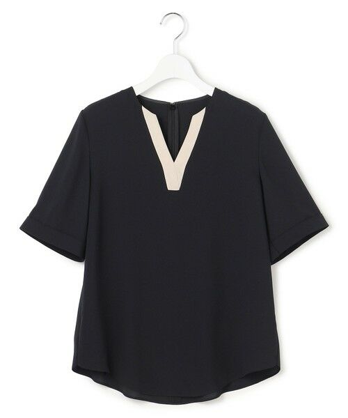 L size ONWARD(大きいサイズ) / エルサイズオンワード シャツ・ブラウス | BackSatinAmunzen 5分袖Vネック配色ブラウス | 詳細3