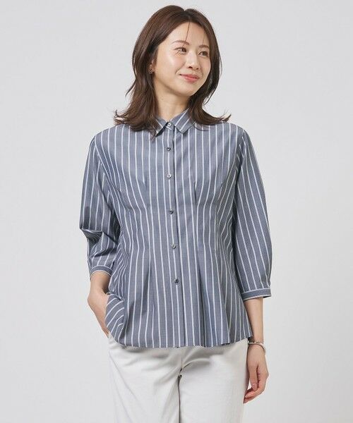 L size ONWARD(大きいサイズ) / エルサイズオンワード シャツ・ブラウス | TC ハイカウントストライプ シャツ ブラウス(チャコールストライプ系)