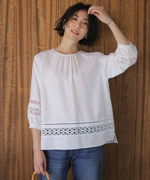 L size ONWARD(大きいサイズ) / エルサイズオンワード シャツ・ブラウス | スパンソフトクロス刺繍 ブラウス（オフ系）