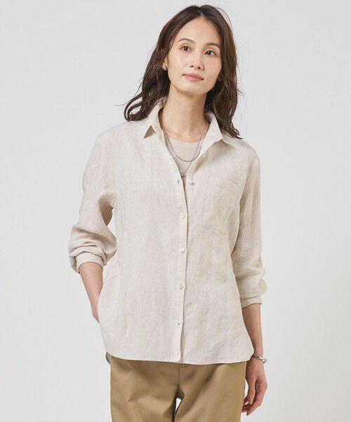 L size ONWARD(大きいサイズ) / エルサイズオンワード シャツ・ブラウス | 【WEB限定カラーあり・2way】リネン シャツ ブラウス(トップベージュ系)