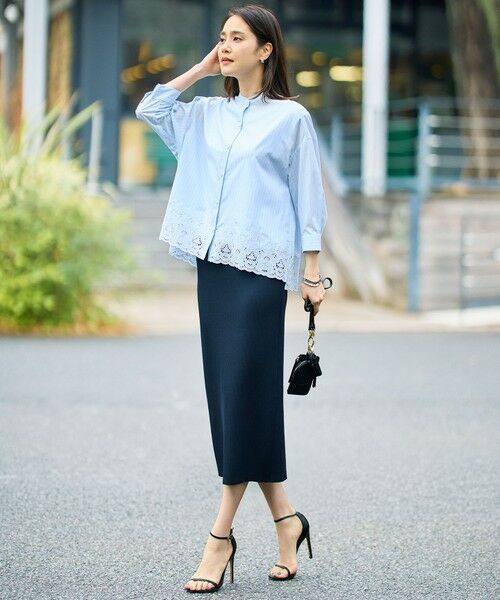 L size ONWARD(大きいサイズ) / エルサイズオンワード シャツ・ブラウス | エンブロイダリーブロードバンドカラー ブラウス | 詳細15