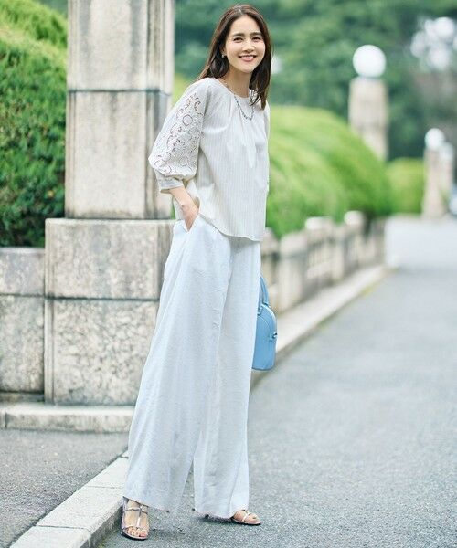 L size ONWARD(大きいサイズ) / エルサイズオンワード シャツ・ブラウス | 【SHIHOさん着用】エンブロイダリーブロードパフスリーブ ブラウス | 詳細7