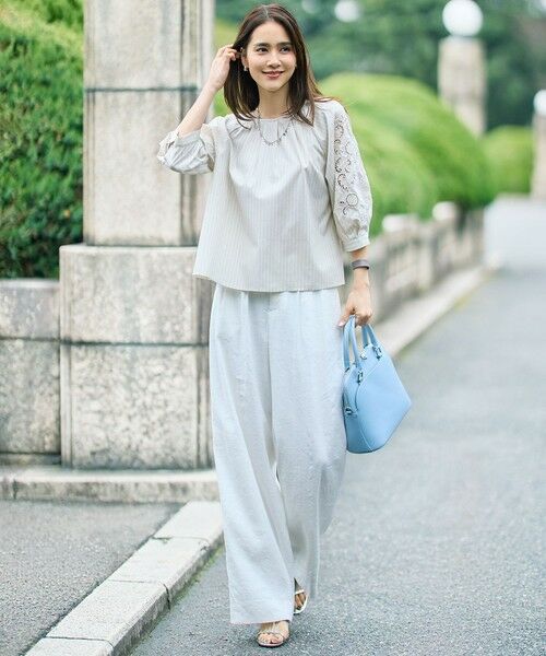 L size ONWARD(大きいサイズ) / エルサイズオンワード シャツ・ブラウス | 【SHIHOさん着用】エンブロイダリーブロードパフスリーブ ブラウス | 詳細8