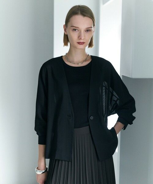 L size ONWARD(大きいサイズ) / エルサイズオンワード ノーカラージャケット | ハイツイストドライメッシュ ノーカラージャケット（ブラック）