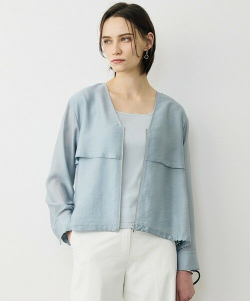 L size ONWARD(大きいサイズ) / エルサイズオンワード ブルゾン | 【WEB限定カラーあり】 リヨセルナイロンワッシャー Vネックブルゾン(サックスグレー)