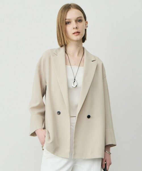 L size ONWARD(大きいサイズ) / エルサイズオンワード テーラードジャケット | ドライアセテートスラブ 8分袖ジャケット(サンドベージュ)