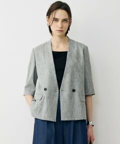 L size ONWARD(大きいサイズ) / エルサイズオンワード ノーカラージャケット | ストレッチMIXツイード 半袖ジャケット