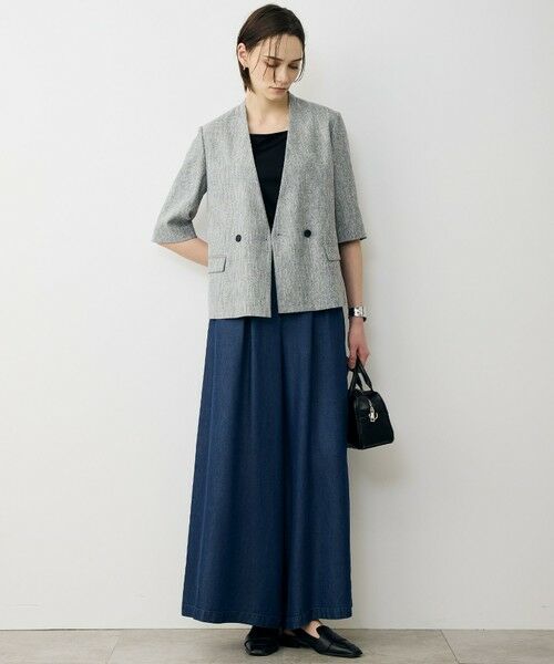 L size ONWARD(大きいサイズ) / エルサイズオンワード ノーカラージャケット | ストレッチMIXツイード 半袖ジャケット | 詳細1