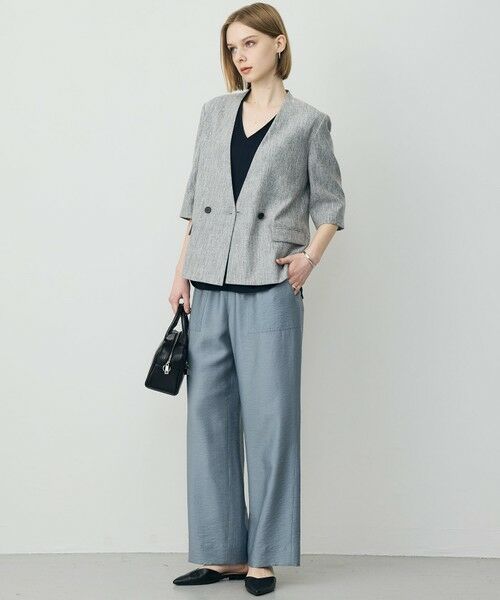 L size ONWARD(大きいサイズ) / エルサイズオンワード ノーカラージャケット | ストレッチMIXツイード 半袖ジャケット | 詳細5