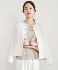 L size ONWARD(大きいサイズ) / エルサイズオンワード ノーカラージャケット | 【カタログ掲載・セットアップ対応】リネンストレッチノーカラー ジャケット