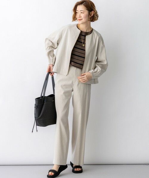 L size ONWARD(大きいサイズ) / エルサイズオンワード その他アウター | リネンレーヨンストレッチ ノーカラー ブルゾン | 詳細3