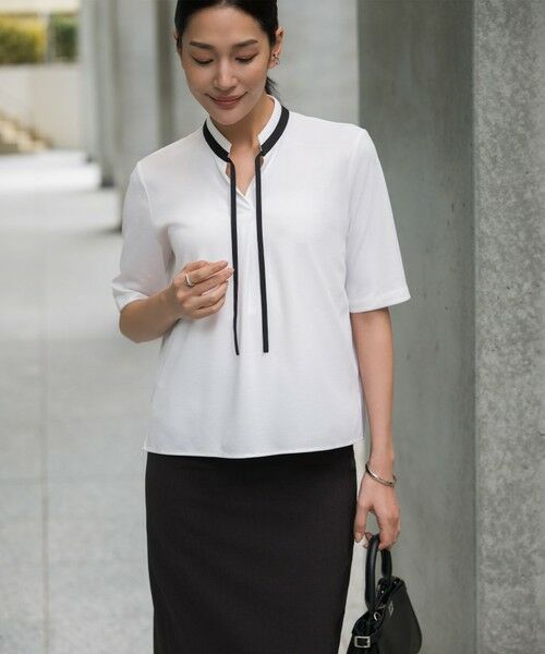 L size ONWARD(大きいサイズ) / エルサイズオンワード カットソー | スパンプラチナムジョーゼット ナロータイカットソー | 詳細1