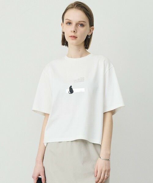 L size ONWARD(大きいサイズ) / エルサイズオンワード カットソー | ロゴTEE（猫モチーフ）（オフホワイト）