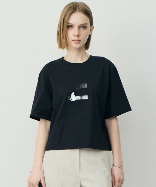 L size ONWARD(大きいサイズ) / エルサイズオンワード カットソー | ロゴTEE（猫モチーフ）（ブラック）