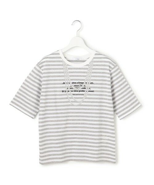L size ONWARD(大きいサイズ) / エルサイズオンワード カットソー | 【30th ANNIVERSARY】 PARIS ボーダーTシャツ（グレー×オフホワイト）