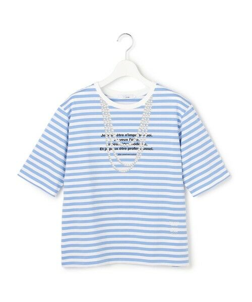 L size ONWARD(大きいサイズ) / エルサイズオンワード カットソー | 【30th ANNIVERSARY】 PARIS ボーダーTシャツ（サックス×オフホワイト）