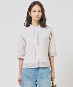 L size ONWARD(大きいサイズ) / エルサイズオンワード カットソー | エンブロコンビ シャツジャージー バンドカラー カットソー