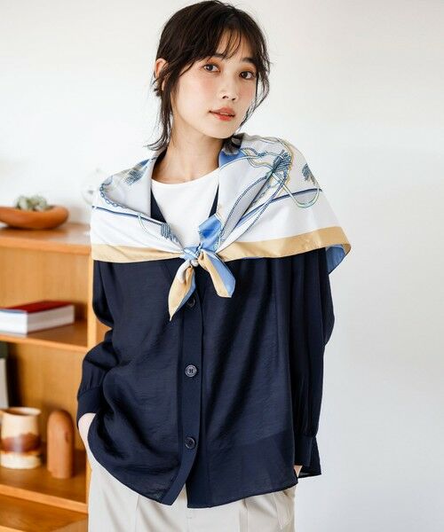 L size ONWARD(大きいサイズ) / エルサイズオンワード カーディガン・ボレロ | シアーギャザー カーディガン（ネイビー）