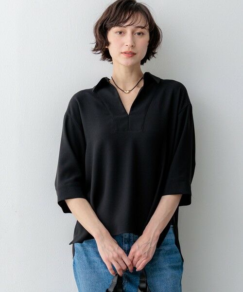 L size ONWARD(大きいサイズ) / エルサイズオンワード シャツ・ブラウス | ストレッチジョーゼット スキッパー ブラウス（ブラック系）