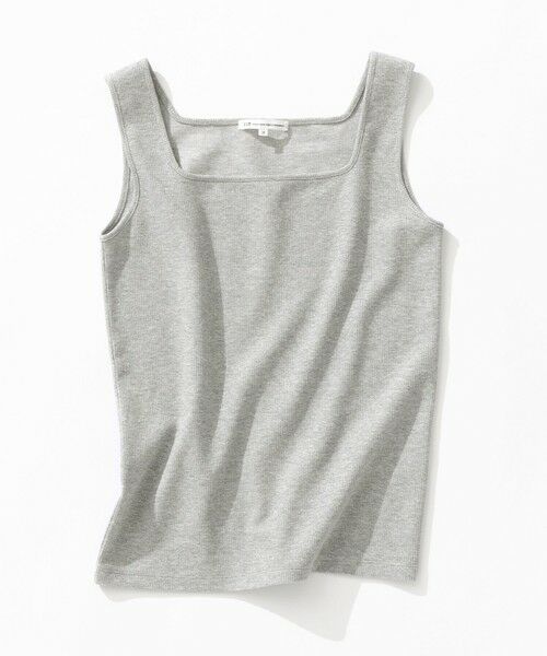 L size ONWARD(大きいサイズ) / エルサイズオンワード タンクトップ | シャイニーリブ スクエアネック タンクトップ（ライトグレー系）