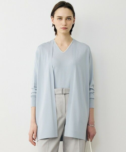 L size ONWARD(大きいサイズ) / エルサイズオンワード カーディガン・ボレロ | シンセティックハイゲージ ロングカーディガン（サックスグレー）