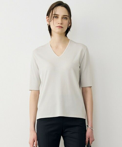 L size ONWARD(大きいサイズ) / エルサイズオンワード ニット・セーター | 【WEB限定カラーあり】 シンセティックハイゲージ 半袖Vネックニット（トープ）