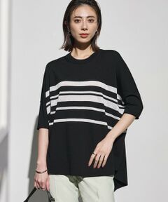 L size ONWARD(大きいサイズ) / エルサイズオンワード ニット・セーター | VIS/NYハイゲージランダムボーダー 半袖ニット