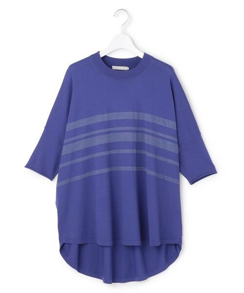 L size ONWARD(大きいサイズ) / エルサイズオンワード ニット・セーター | VIS/NYハイゲージランダムボーダー 半袖ニット（ロイヤルブルー）