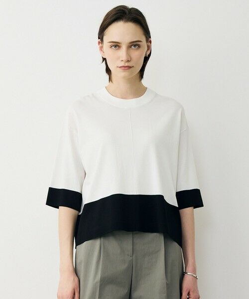 L size ONWARD(大きいサイズ) / エルサイズオンワード ニット・セーター | VIS/NYハイゲージ バイカラーニットT（オフホワイト×ブラック配色）