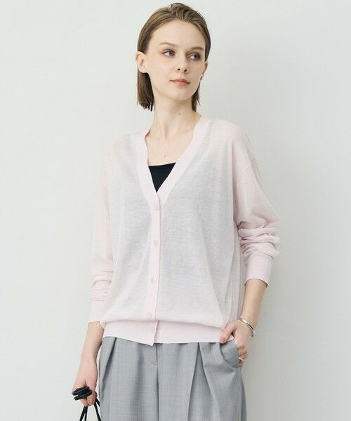 L size ONWARD(大きいサイズ) / エルサイズオンワード カーディガン・ボレロ | リネンブレンドシアー カーディガン（ライトピンク）
