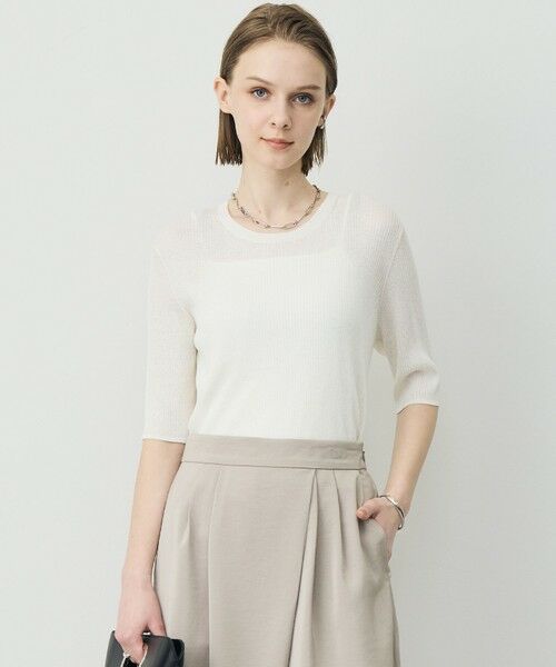 L size ONWARD(大きいサイズ) / エルサイズオンワード ニット・セーター | リネンブレンドシアー クルーネックリブニット（オフホワイト）