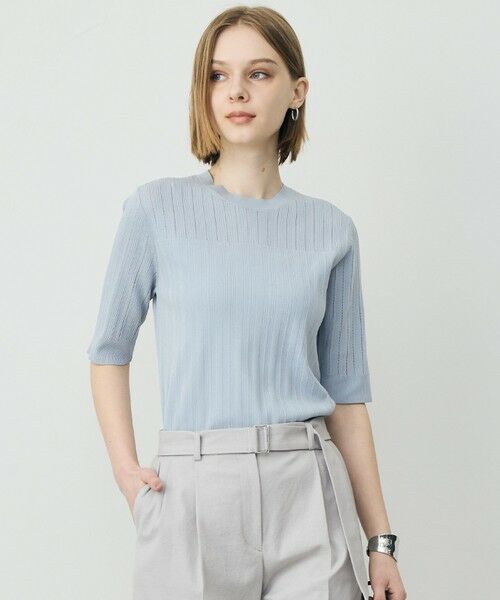 L size ONWARD(大きいサイズ) / エルサイズオンワード ニット・セーター | レースパターン ニット（サックスグレー）