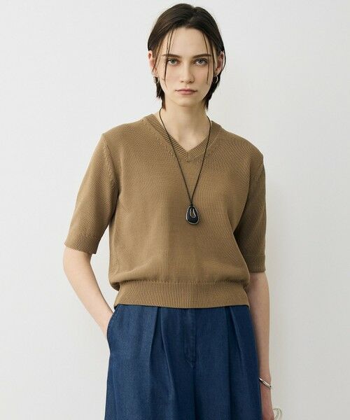 L size ONWARD(大きいサイズ) / エルサイズオンワード ニット・セーター | ブライトコイル Vネックニット（バーントアンバー）