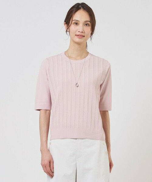 L size ONWARD(大きいサイズ) / エルサイズオンワード ニット・セーター | Rayon Elite Stretch クルーネック ニット（ピンク系）