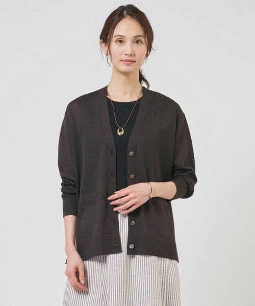 L size ONWARD(大きいサイズ) / エルサイズオンワード カーディガン・ボレロ | Vis/Pe スパーク ニット カーディガン（ダークブラウン系）