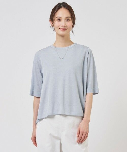 L size ONWARD(大きいサイズ) / エルサイズオンワード ニット・セーター | Vis/Pe スパーク バックプリーツ ニット（グレイッシュブルー系）