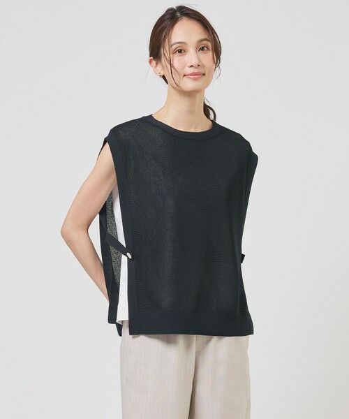 L size ONWARD(大きいサイズ) / エルサイズオンワード ベスト | Vis/Pe スパーク ニット ベスト（ネイビー系）