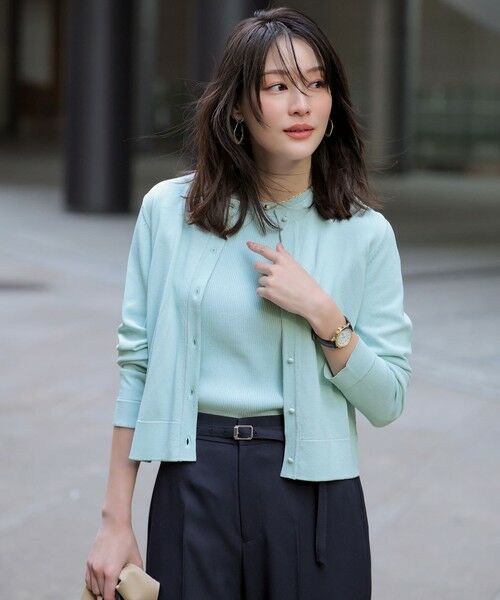 L size ONWARD(大きいサイズ) / エルサイズオンワード カーディガン・ボレロ | 【好印象ブライトニット】ラメライン カーディガン（アイスブルー）