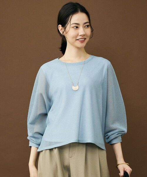 L size ONWARD(大きいサイズ) / エルサイズオンワード ニット・セーター | ライトメッシュ プルオーバー（サックス）