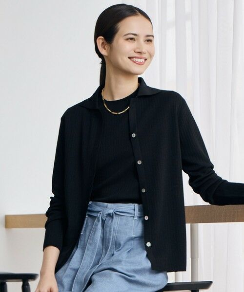 L size ONWARD(大きいサイズ) / エルサイズオンワード カーディガン・ボレロ | 【アンサンブル対応】シアーシルクミックス カーディガン（ブラック）