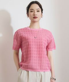 L size ONWARD(大きいサイズ) / エルサイズオンワード ニット・セーター | 【カタログ掲載・ワコールコラボ・2点SET】シアーチェックニット プルオーバー